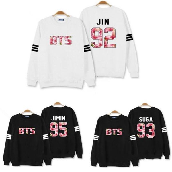 

blossom letter print bts hoodie kpop sweatshirts for men women casual crewneck long sleeve pullover s - 2xl, Black