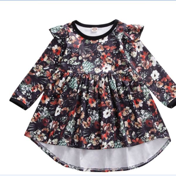 

kids baby girl long sleeve ruffle floral dress party tutu dresses infant clothes /by, Red;yellow