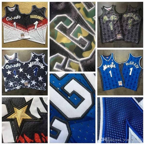 

2019 mitchell&ness orlando magic men basketball jersey #1 penny nba hardaway dense au mesh fabric embroider y 100% stitched jerseys, Black
