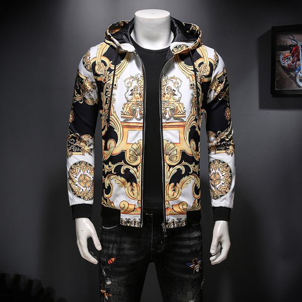 

luxury gold print jacket bomber jacket streetwear social mens jackets and coats 2020 brand outerwear male clothing, Black;brown