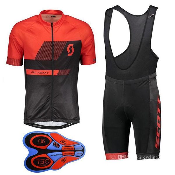 

2020 new scott summer mountain bike short -sleeved cycling jersey kit breathable quick -dry men riding shirts 9d bib shorts set 82402j, Black;red