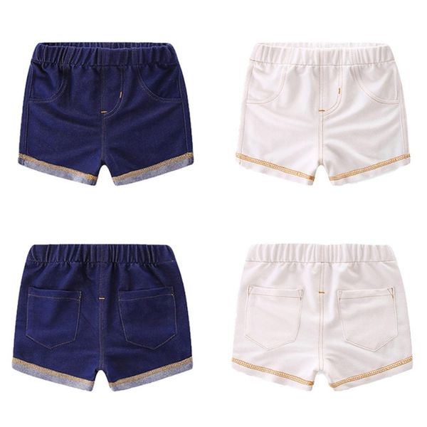 

1 pcs summer children boys girls solid print short pants trousers kids knee length casual denim shorts 2-7t, Black