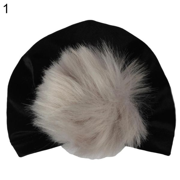 

toddler baby boy girl pompom pleuche beanie hat p prop elastic turban cap, Yellow