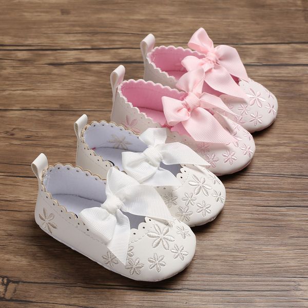 

newborn baby girl baby shoes baptism white bow lace toe cute shoes