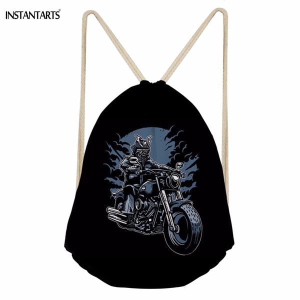 

instantarts casual man softback drawstring bags punk skull night rider print black backpacks multi-function boys beach sack bags
