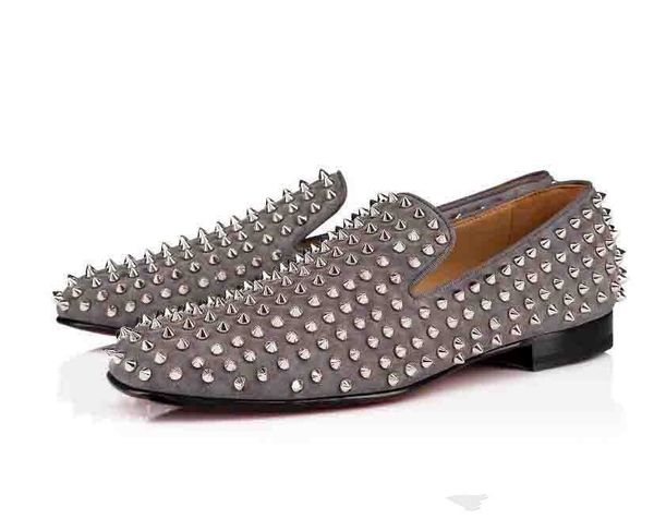 

wholesale men dandelion mix studs & spikes loafers red bottom sneakers brand wedding party dress gentleman walking suede shoesk11, Black