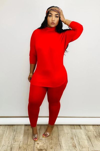 

solid color tracksuit turtleneck slim 2pcs long sheeve 4 colors womens two piece pants spring womens designer, White