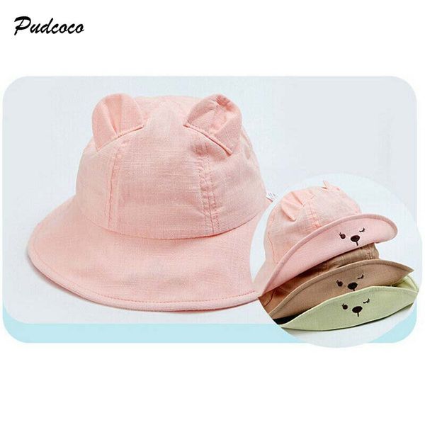 

2019 brand sweet infant newborn baby girls boys kids summer hat cap 100% cotton bear 3d ears cute hat for baby 46-48cm, Yellow
