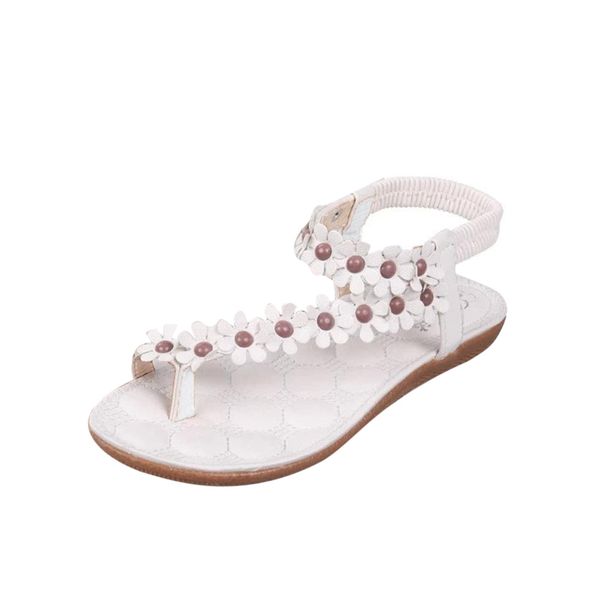 

sagace sandals summer bohemia sweet comfortable beaded white casual sandals elastic band flat with clip toe beach shoes x0114, Black