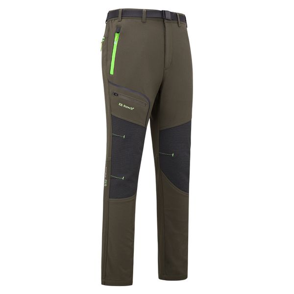 

2017 winter men's camping hiking ski pants outdoor softshell trousers fishing waterproof windproof trekking fleece snow pants, Black;green