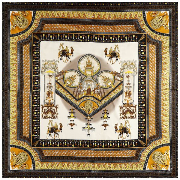 

130cm brand scarf twill 100% silk scarf for women camel castle print square scarves hijab kerchief for ladies shawls, Blue;gray