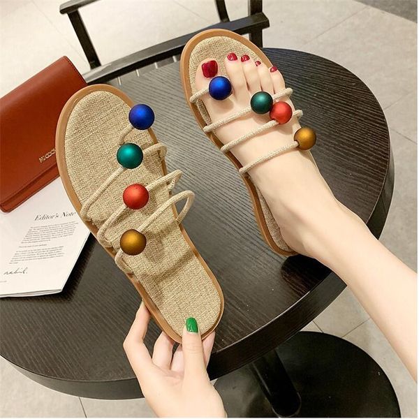 

baotou clip toe slippers female 2020 summer new low-heeled flat sandals wild roman beach shoes, Black