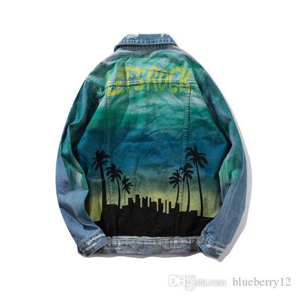 

mens jacket fashion style hip hop street denim jacket coconut print male jacket asian size m-2xl