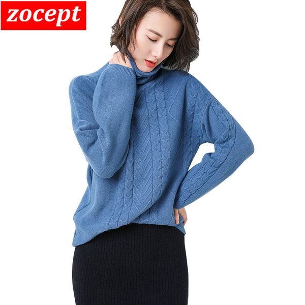 

2019 autumn winter jumper new women's solid turtleneck knit twisted stripes soft comfortable warm loose casual sweater pullovers, White;black