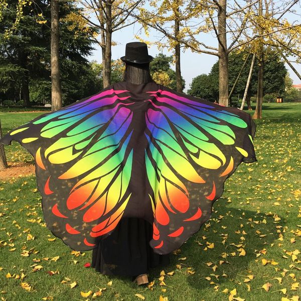 

belly dance butterfly cloak wing butterfly style wing belly dancing practice wings beach skirt 197*130 cm, Black;red