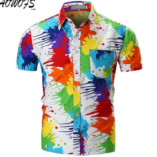 

mens hawaiian shirt male summer hc printed beach shirts casual camisa masculina short sleeve brand clothing size, White;black