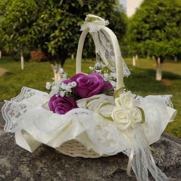 

romantic basket wedding decor collection flower basket satin rose petals holder for wedding party decoration rice color