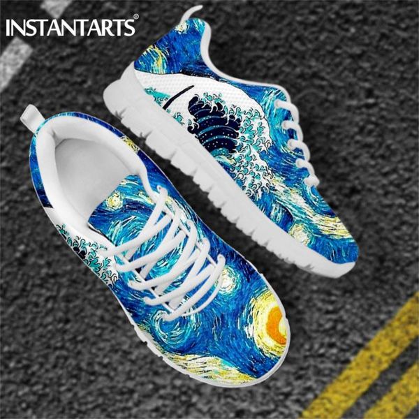 

instantarts 2020 sneaker shoes women flats shoes japanese ocean waves painting breathable walking casual footwear femme, Black
