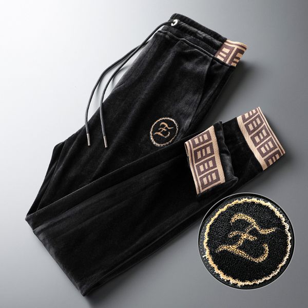 

2019 mens luxury jogger pants new velour drawstring casual pants high street fashion designer ribbon personality trousers men, Black