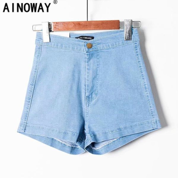 

vintage streetwear women high-waist jeans shorts skinny ladies high elasticity jeans with zipper denim shorts oversize, Blue