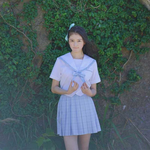 

japanese school uniform for girls sailor +tie+skirt navy style students clothes for girl plus size lala cheerleader clothing, White