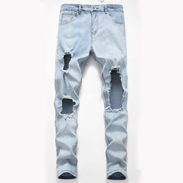 Мужская большая дыра джинсы плюс размер тонкий подходящий мода мужской напечатанный байкер джинсовые брюки полная длина 2021