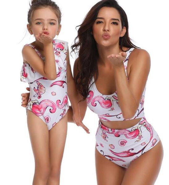 top design sirena un pezzo a vita alta flash madre figlia genitore bambino stampa sexy yakuda flessibile elegante bikini con stampa leopardata