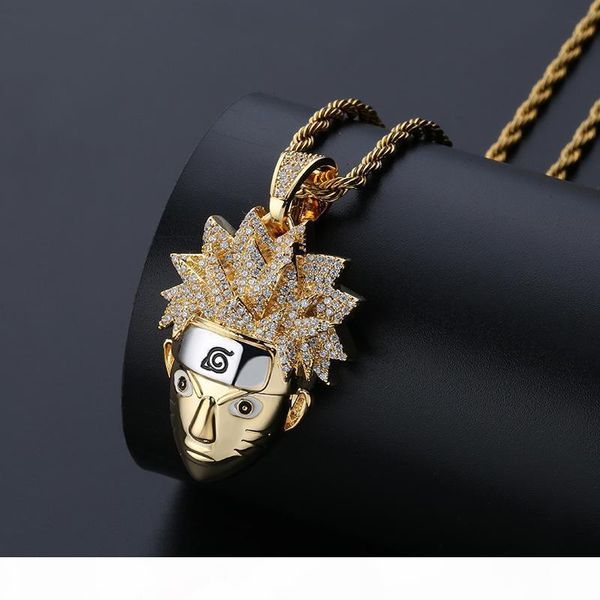 

naruto cartoon head pendant naruto sasuke personality necklace with zircon micro-inlaid men's hip-hop jewelry, Silver