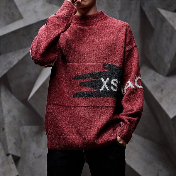 

2019 new autumn winter sweater men wool sweater fashion knitted pullover loose fashion jumper men, White;black