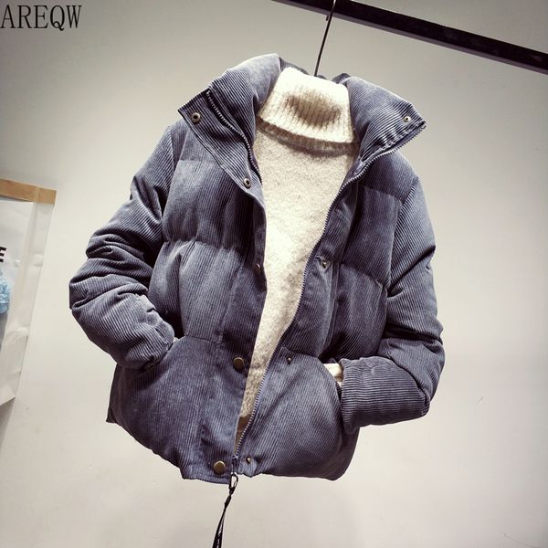 

fashion autumn winter corduroy jacket women loose thick cotton down parkas padded coat female slim short jackets outwear, Black