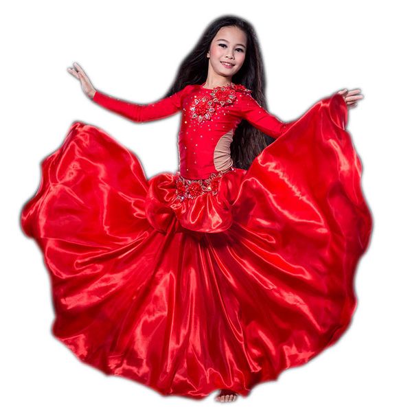 

новый высокий класс kid belly dance costumes performance top + юбка костюмы для восточного костюма прибытие 2019 девушки танец живота костюм, Black;red
