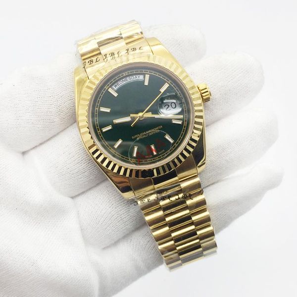 

2020 mens watch 36mm day date president 18k gold stainless steel green dial sapphire glass automatic movement watch men ship, Slivery;brown