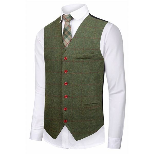 

sell green groom vest wool plaid tweed vests custom made slim fit mens suit vest prom wedding waistcoat, Black