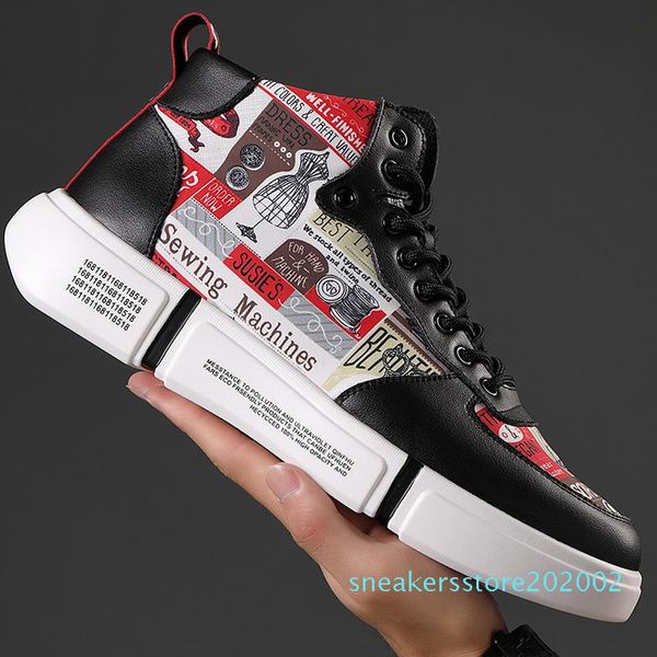 

new men shoes genuine leather 2019 men designer chunky sneakers fashion men casual shoe high platform sneakers big size 47, Black