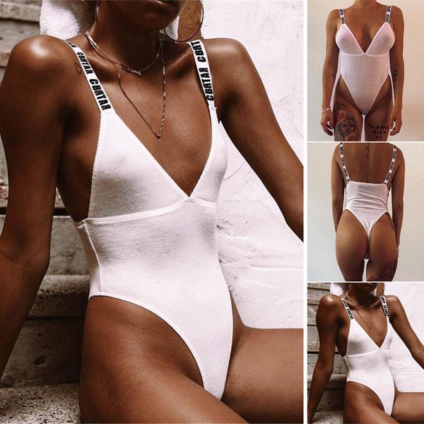 

fashsiualy women's suit letter print bandage jumpsuit v-neck bodycon bodysuit lady spaghetti strap playsuit short overalls, Black;white