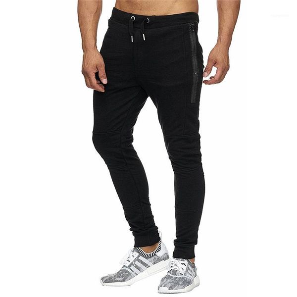 

zipper drawstring mens designer pencil pants casual mens trousers new arrival slim solid color mens pants with, Black