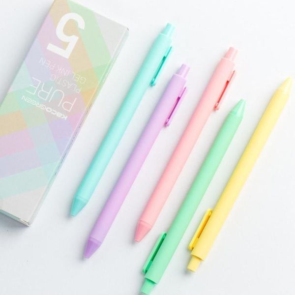 

5pcs/set macaron colored gel pens retractable 0.5mm fine point press pen black pens school supplies kawaii