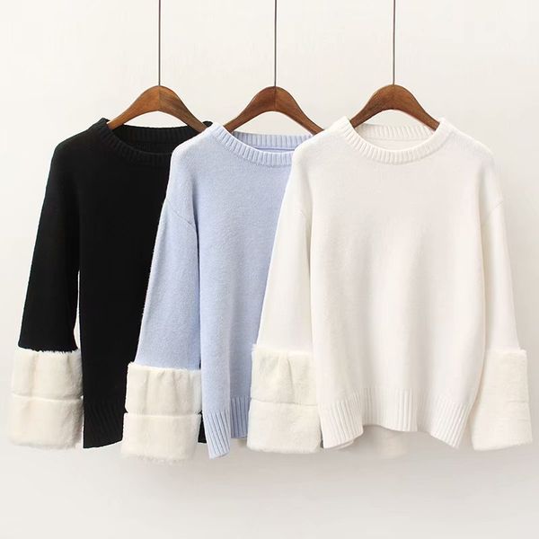 

s - 3-001, 2018 new winter toward a spell maomao pullovers knitwear dress sleeves, White;black