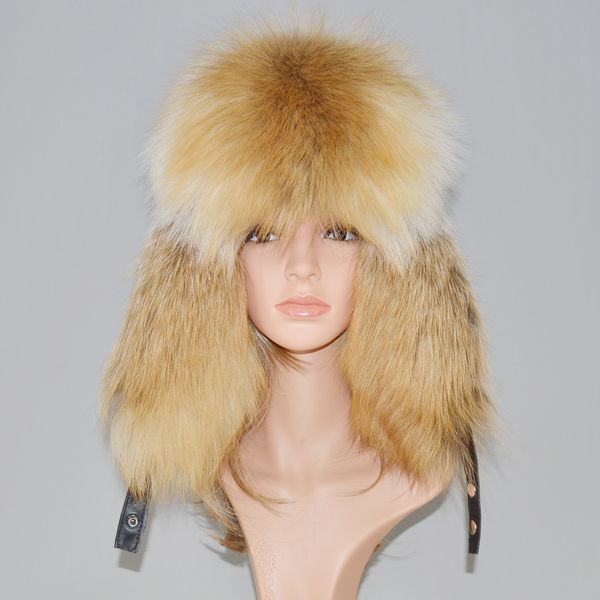 

winter genuine real fox fur hat 100% natural real leather cap casual warm soft russia real fox fur bomber caps, Blue;gray