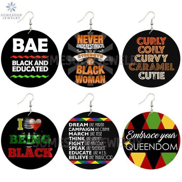 

somesoor bae black and educated printed wooden drop earrings curly queendom inspiring woman sayings designs for ladies gifts, Silver