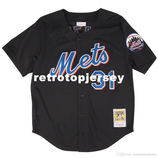

mike piazza new york #31 mitchell & ness retro button up 2000 bp jersey, Black;blue