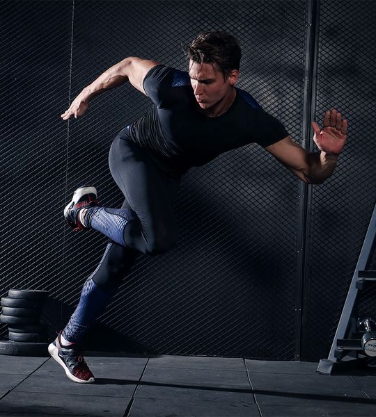 

fashion men's sports tight leggings suit compression breathable tights men's stretch gym fitness clothes running suit, Black;blue
