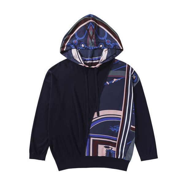 

new clothing fall shoulder sleeve printed pure silk knitting f9130 long sleeve hooded jacket, Black;white