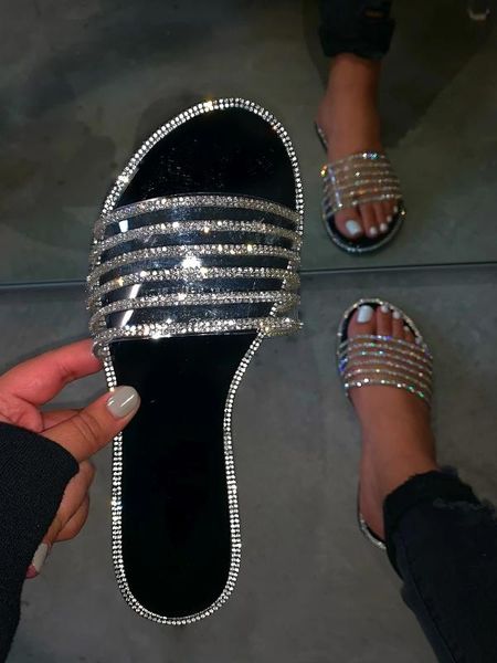 

sandals women bright diamond casual outdoor travel flip flop beach shoes ladies non-slip durable slippers drop ship, Black