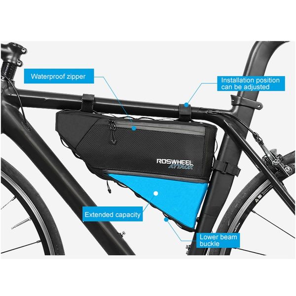 

roswheel attack series full waterproof bicycle upper tube triangle bag bike front beam bags pannier cycling storage pouch