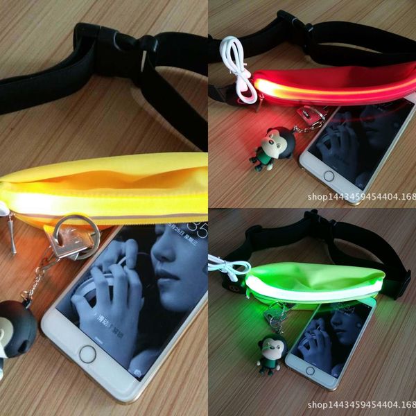 

luminous belt outdoor led multifunctional sports waist elastic lycra luminous running running bag waterproof waist bag led lamp