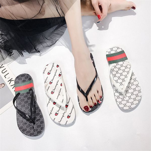 

full champion letter flip flops women girls slippers summer flat slide sandals brand platform slipper bathing beach shoes eu36-40 gift ins