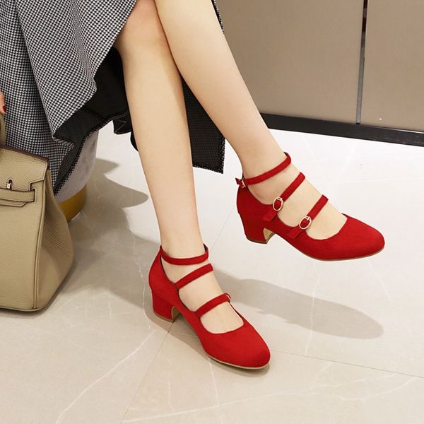 

plus size sandals female summer new round head middle heel roman sandals net red fashion fat wide single shoes, Black