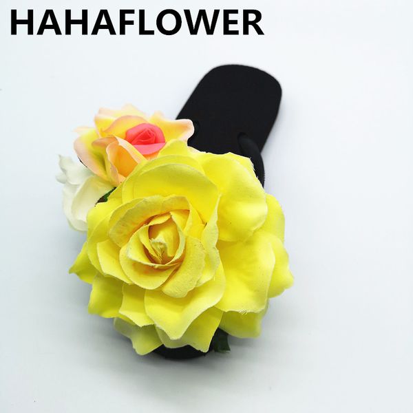 

hahaflower summer home or outside slippers indoor shoes women slippers non-slip sweat rose flower flip flop size 35-45, Black