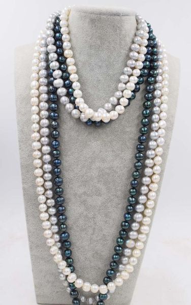 

freshwater pearl white black gray near round 9-10mm necklace 17/30/45inch fppj wholesale beads nature, Silver